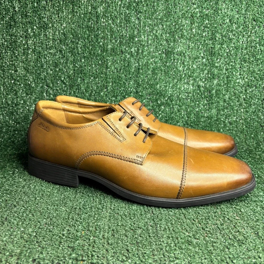 Clarks Tilden Cap Leather Lace Up Formal Classic Oxford Tan Brown Mens 13 Wide